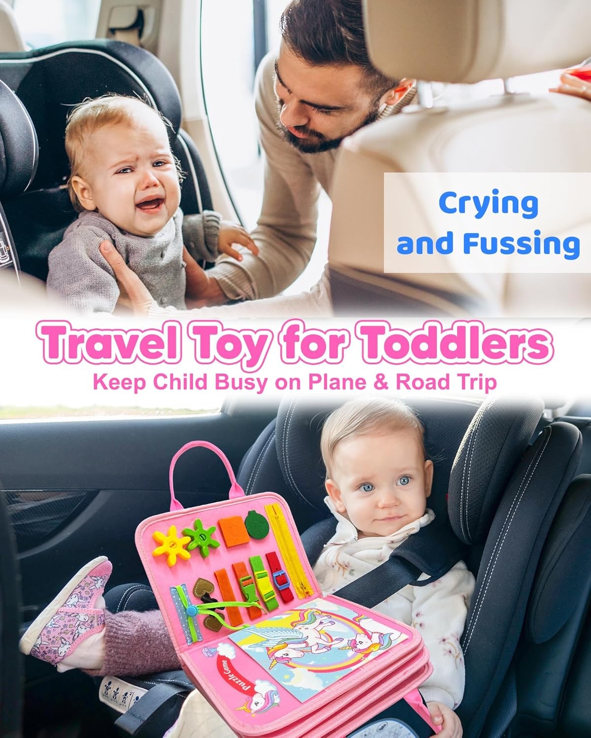 Toddler Busy Board Montessori Toys for 1 2 3 4 Year Old Girl Birthday Pink