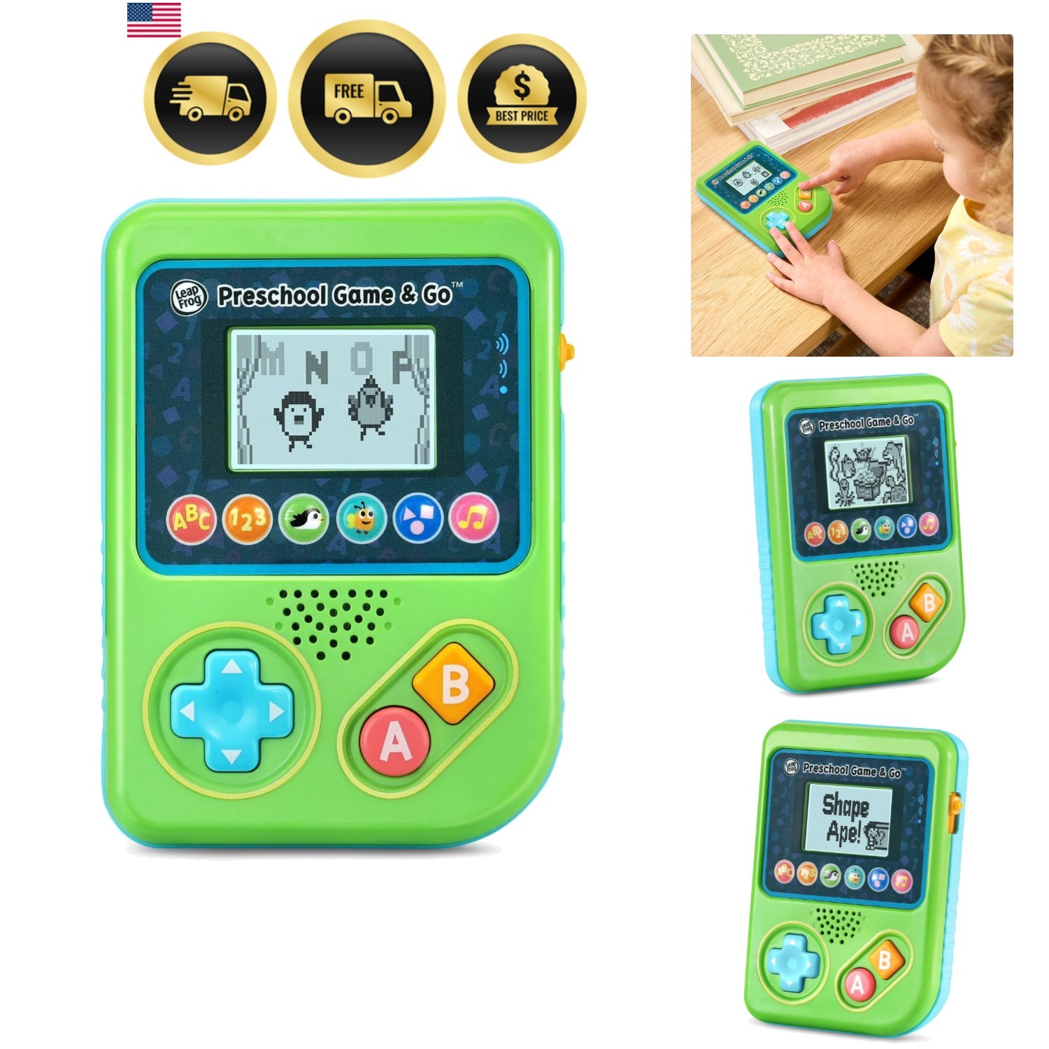 Preschool Game and Go Handheld Video Game Toy, Green