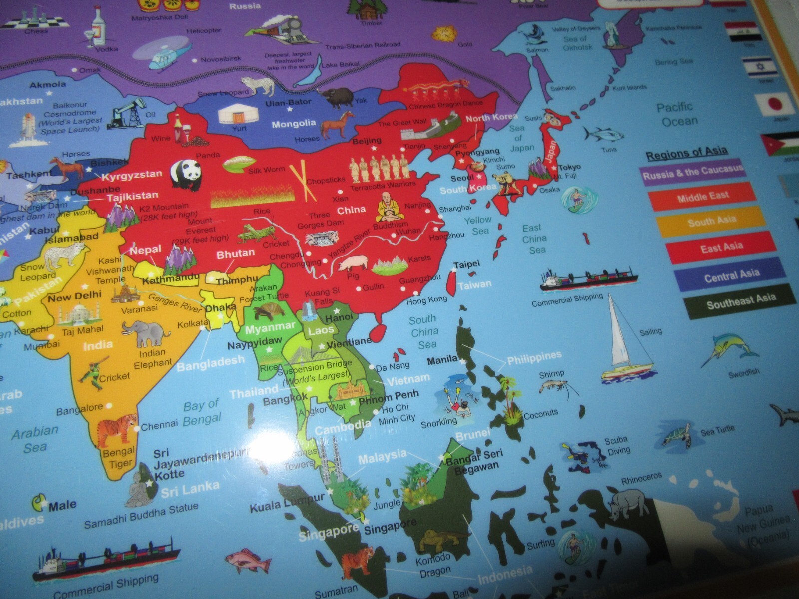 Asia Map Laminated Dry Erase Writable Washable Educational Placemat 11.5″x17.5″
