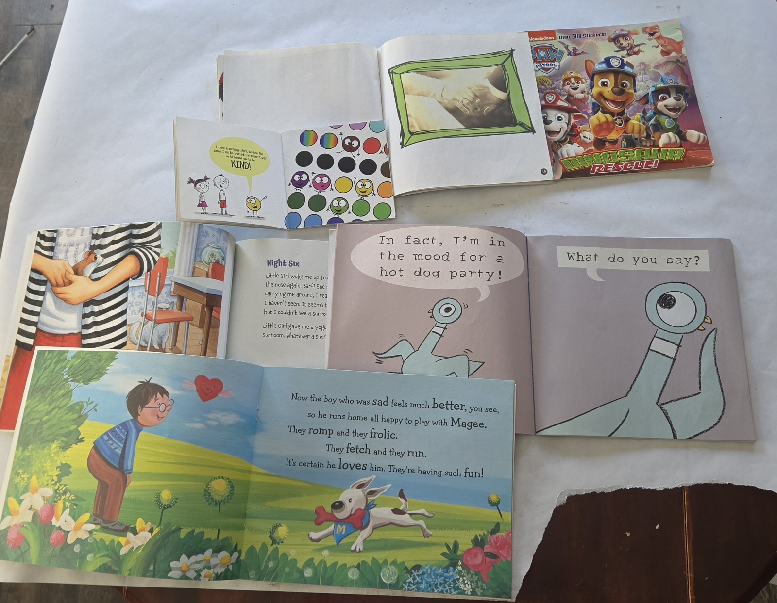 Lot of 6 Children’s Books Mo Willems Paw Patrol Spot of Kindness Hamster Junko