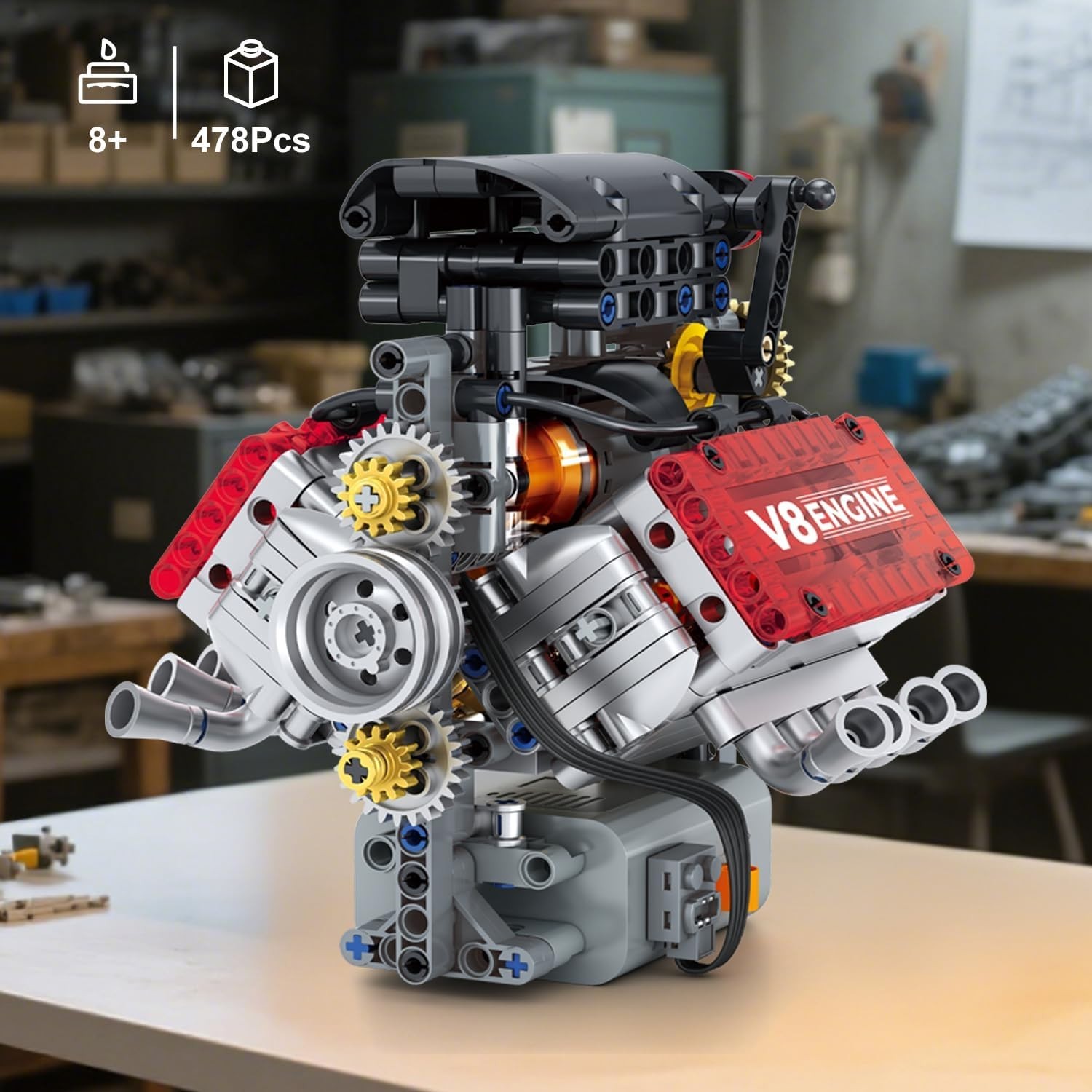 V8 Engine Building Set,V8 Engine Model kit that Run,Build Your Own STEM Mini …