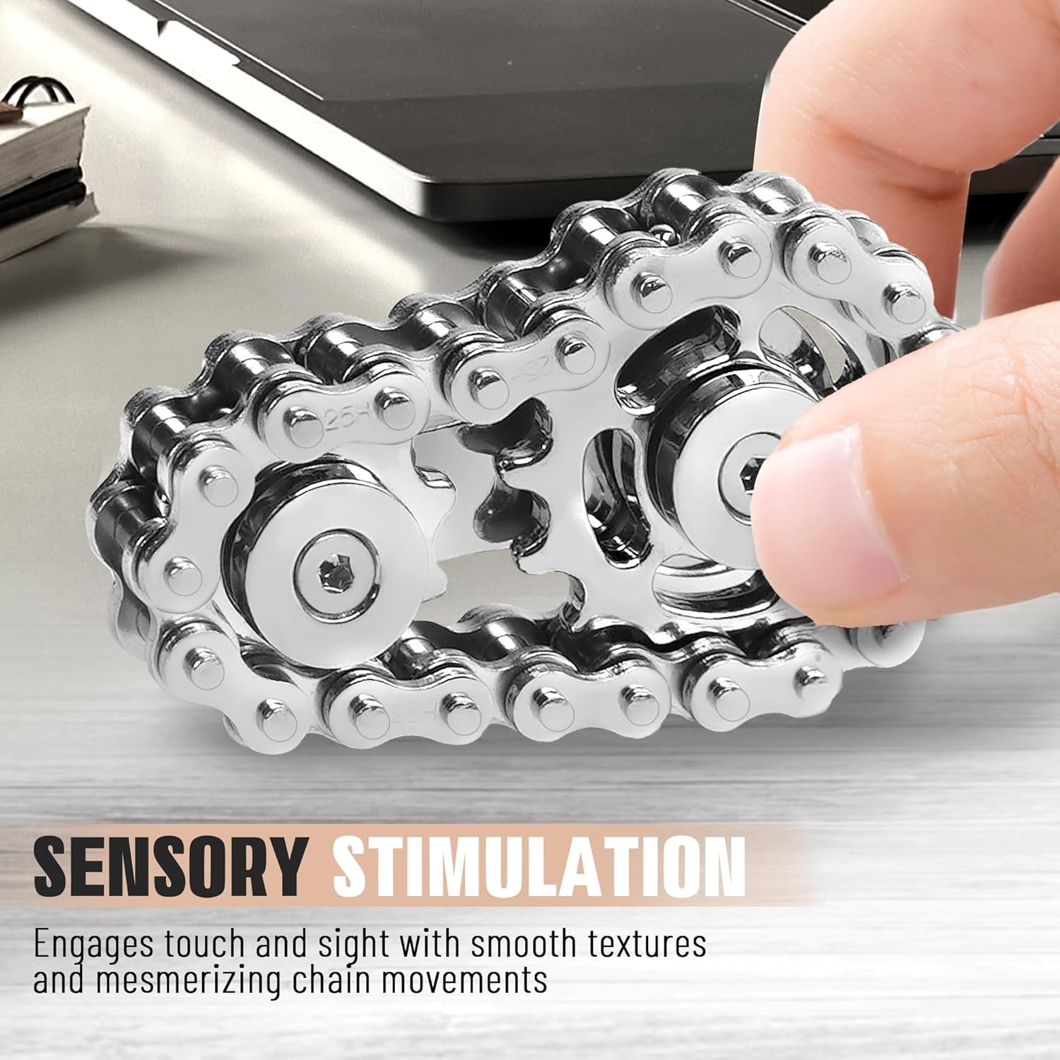 Metal Fidget Bike Chain Toy, Stress Relief Sensory Gadget for Adults Teens