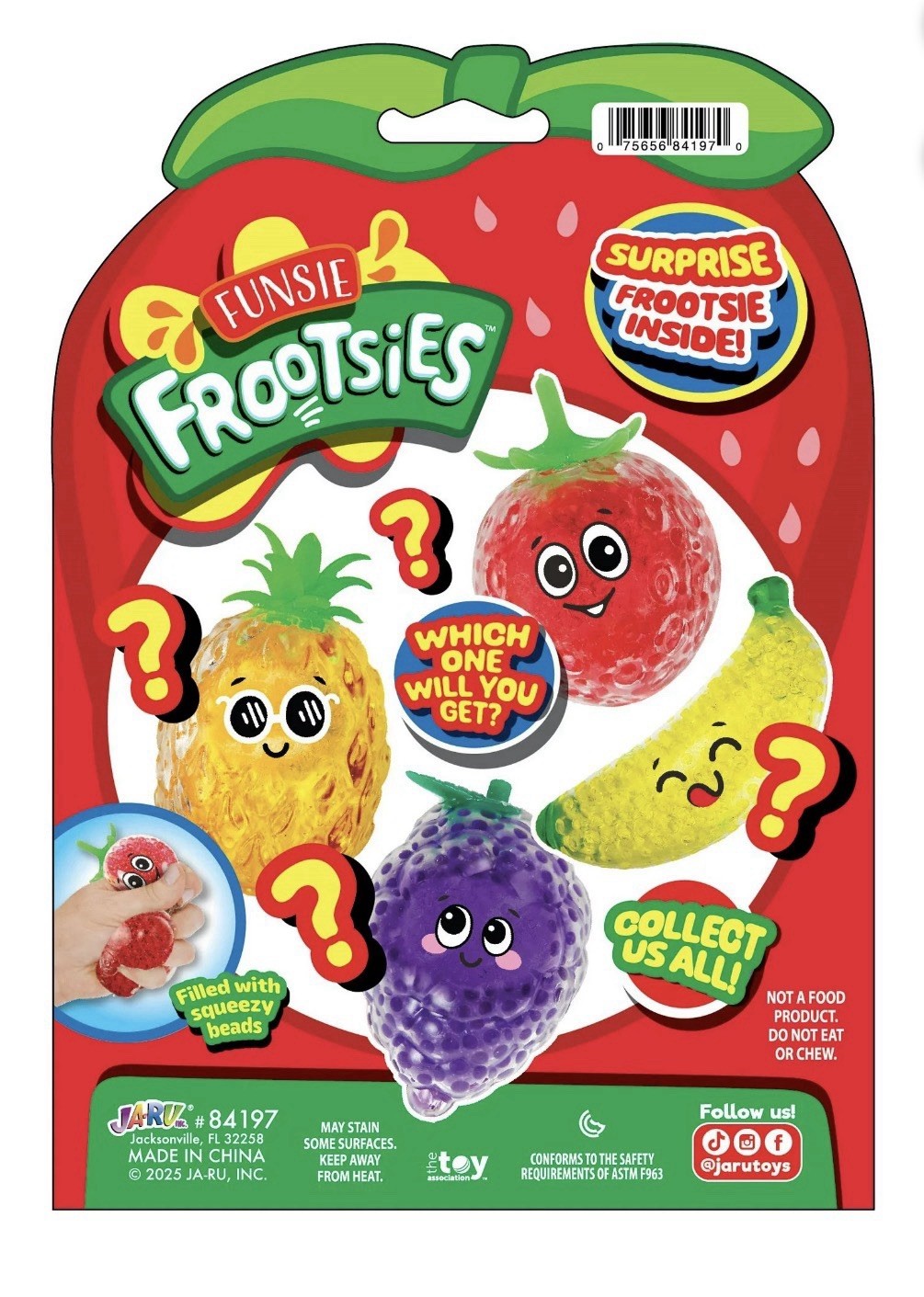 JA-RU Frootsies Funsie Frootsies Surprise Froot Squeezy Bead Stress Toy Red