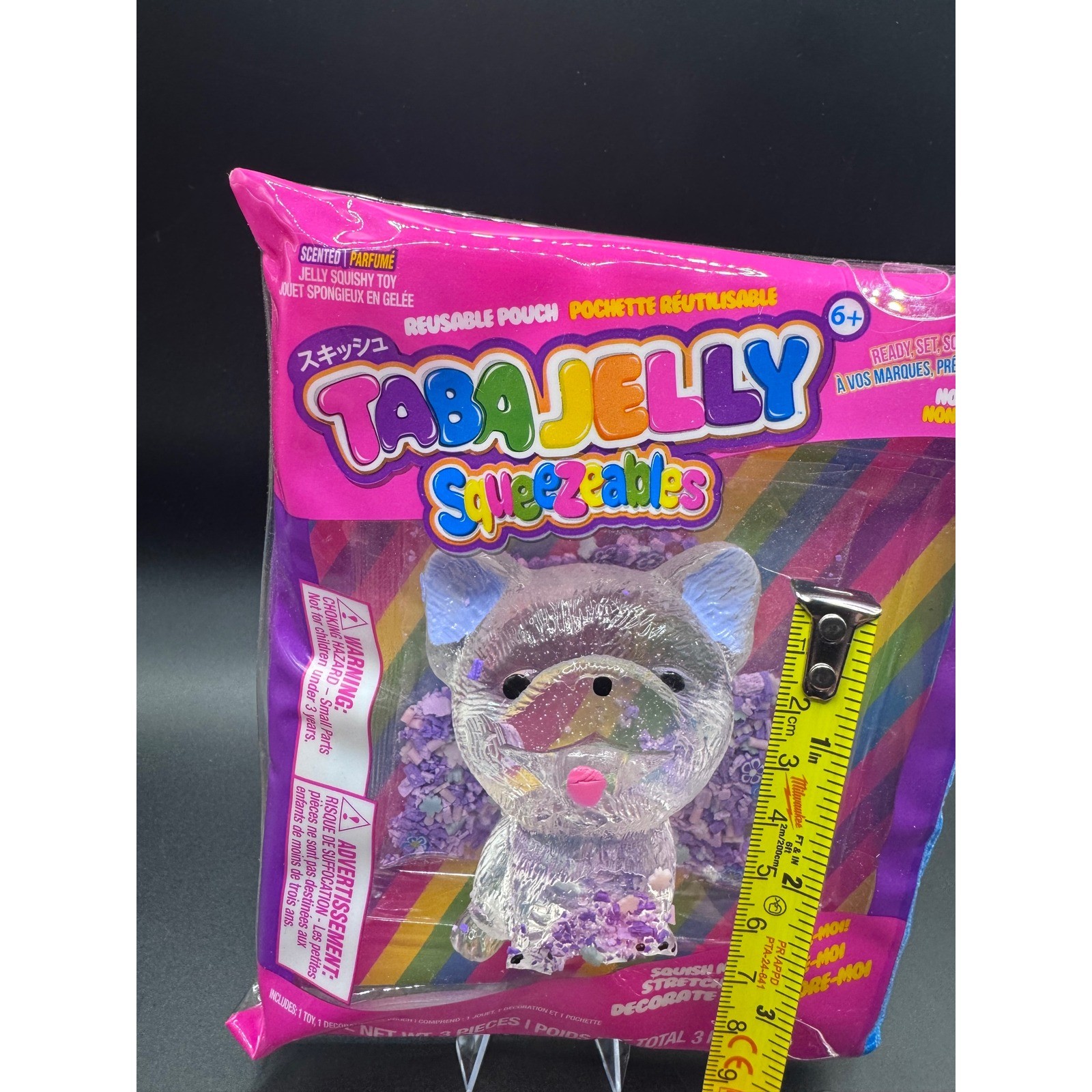 Taba Jelly Squeezables Scented Jelly Squishy Toy Clear Glitter Animal with Pouch