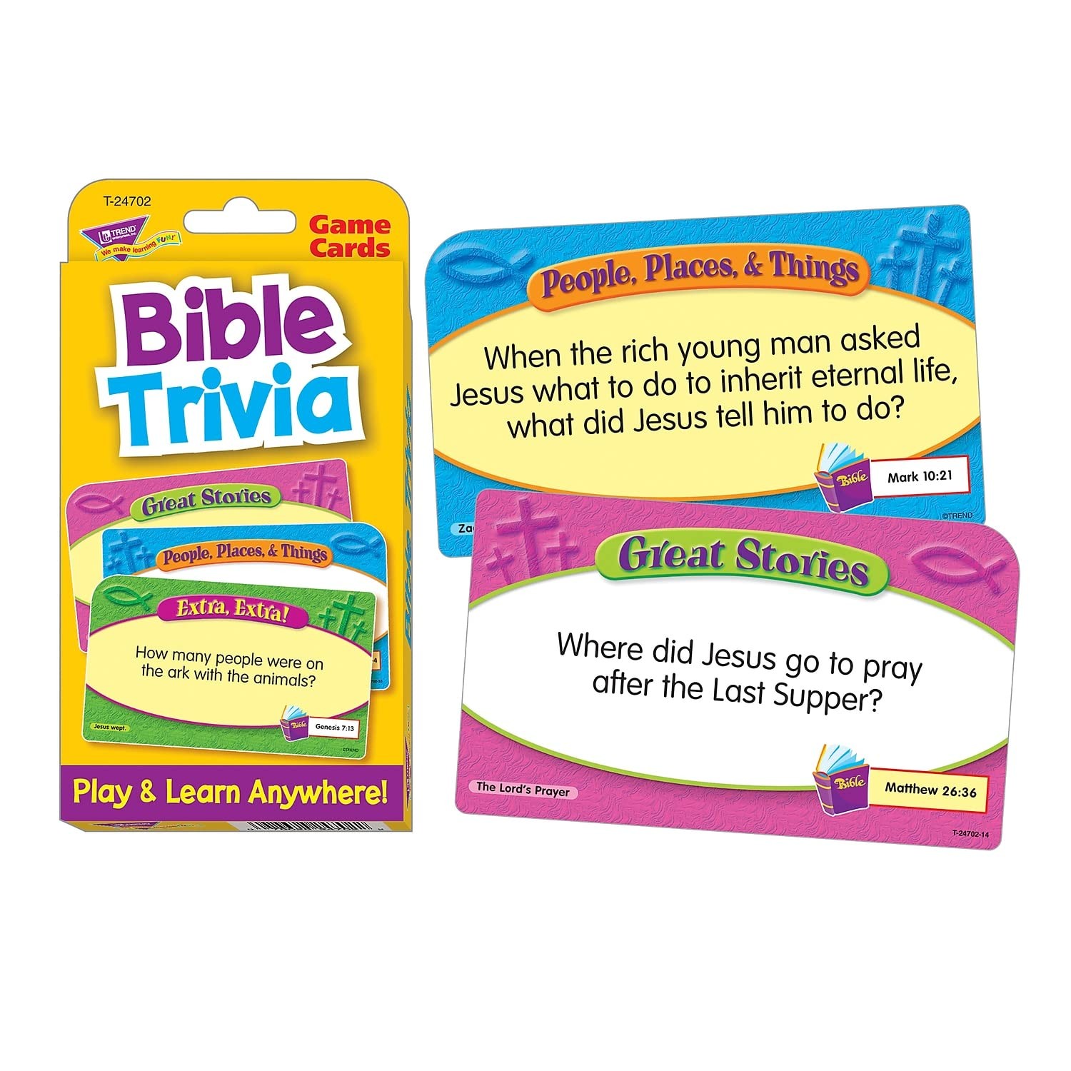Bible Trivia Flash Cards for Kids Ages 6 to 12 56 Two Sided Cards Fun Learning