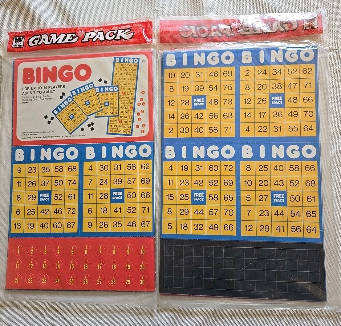 2 Whitman Bingo Game Packs Cards Call Numbers Markers Checking Chart Sealed 1976