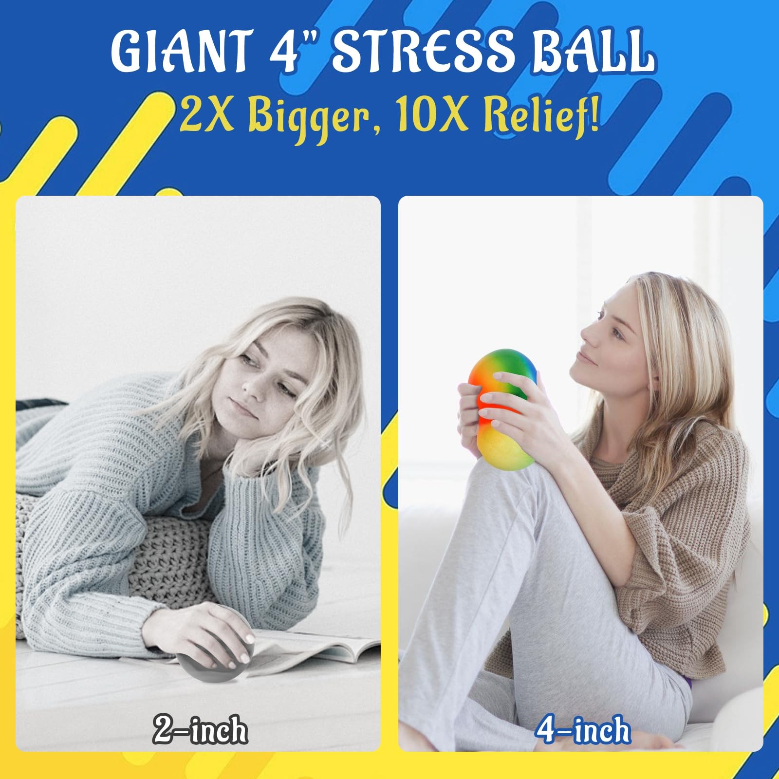 Giant 4-Inch Rainbow Stress Ball -Jumbo Big Squeeze Relief! 1Pack,