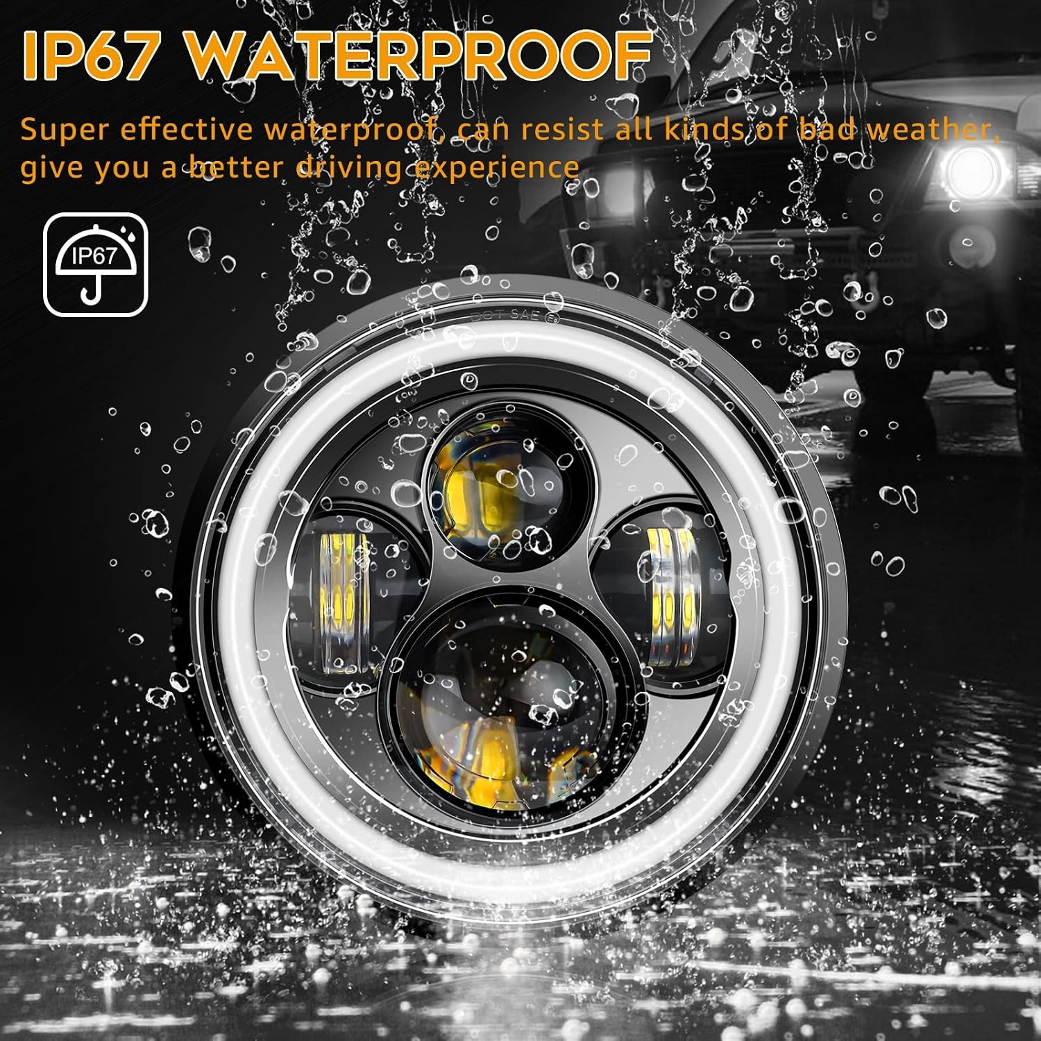 7 Inch Round Halo Angel Eyes Headlights H6024 Amber Turn Signal Assembly