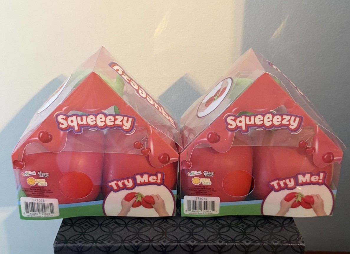 Lot Of 2 New Sunny Days Squeeezy Cherries Viral Squish Squishy Fidget Toy Jumbo