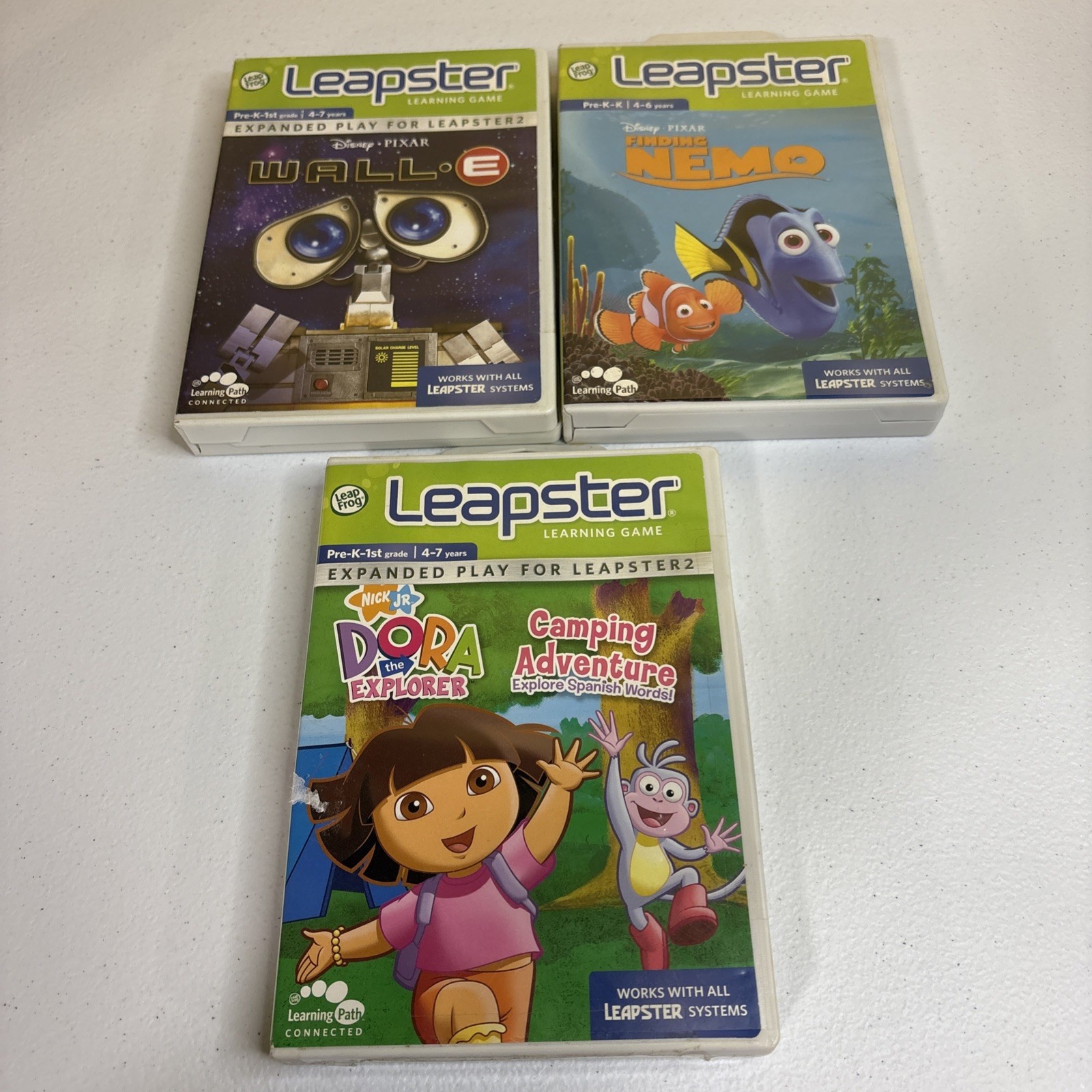 Leapster Learning Game CIB Lot 3 Games Wall-E, Finding Nemo, Dora The Explorer
