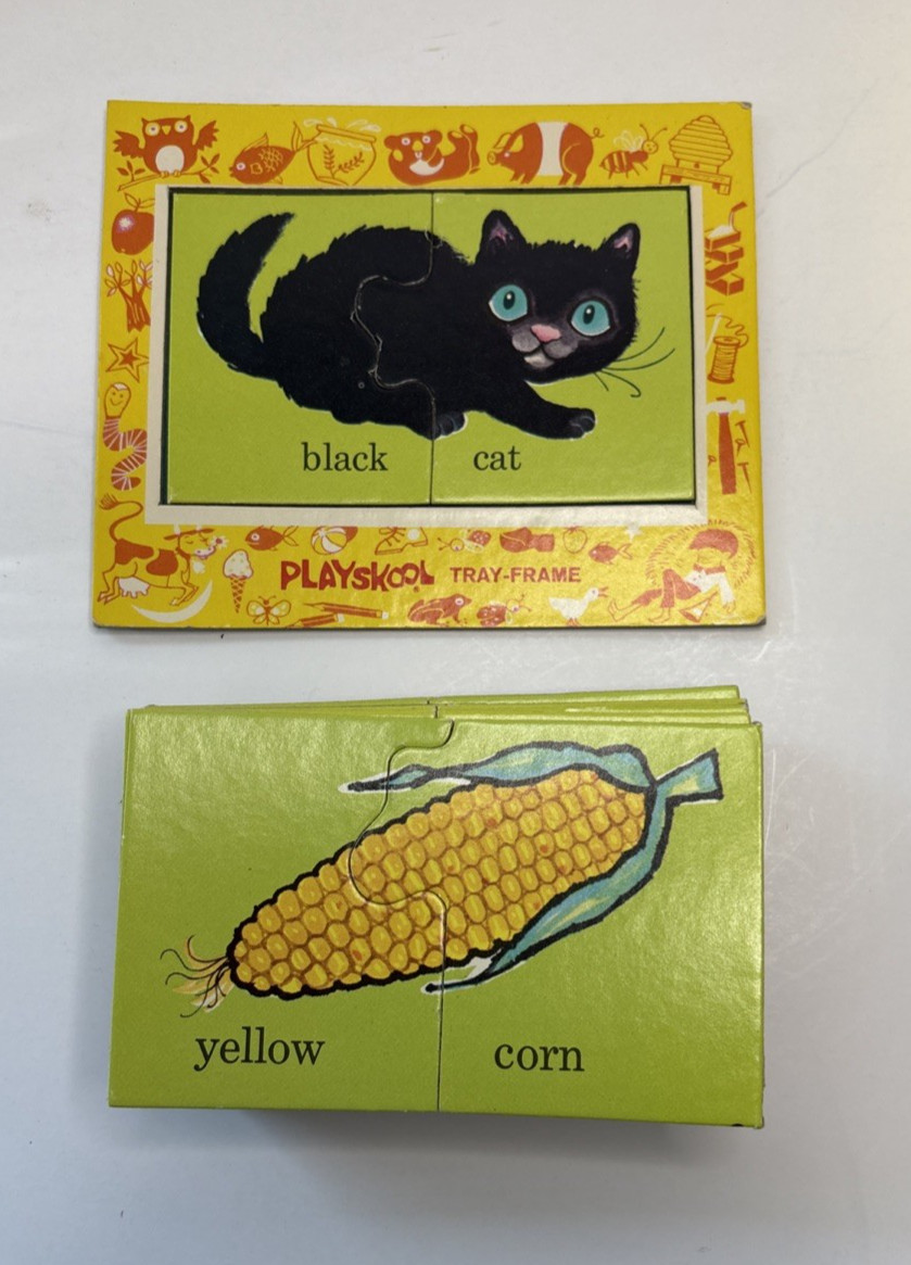 VTG Lot of 2 Playskool Match-ups Cards Puzzle Sets Animals, Homes, Colors & More