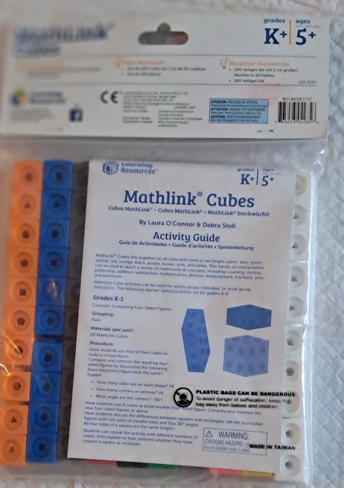 Learning Resources MathLink Cubes Early Math Activity Set. Colors 100 Pieces New