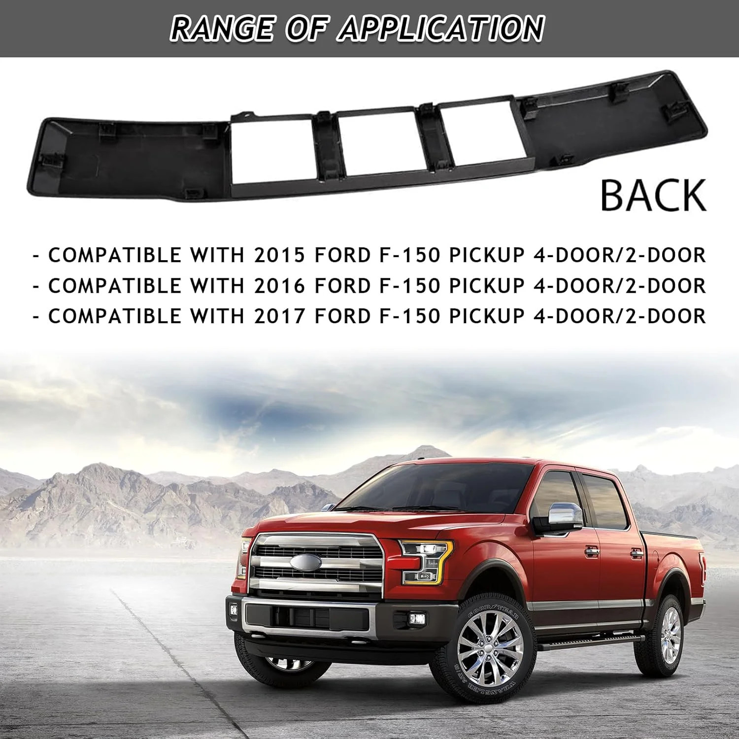 Front Lower Grille Trim Panel Compatible With 2015-2017 Ford F-150 F150 Black Fr