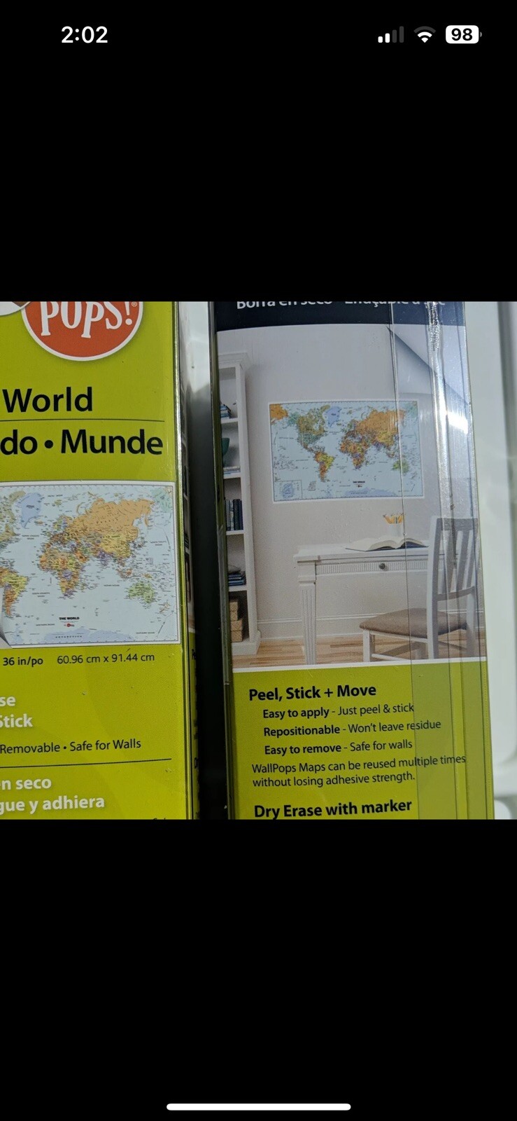 World Dry-Erase Map Brewster Wall Pops WPE99074 Peel Stick Homeschool 4pk