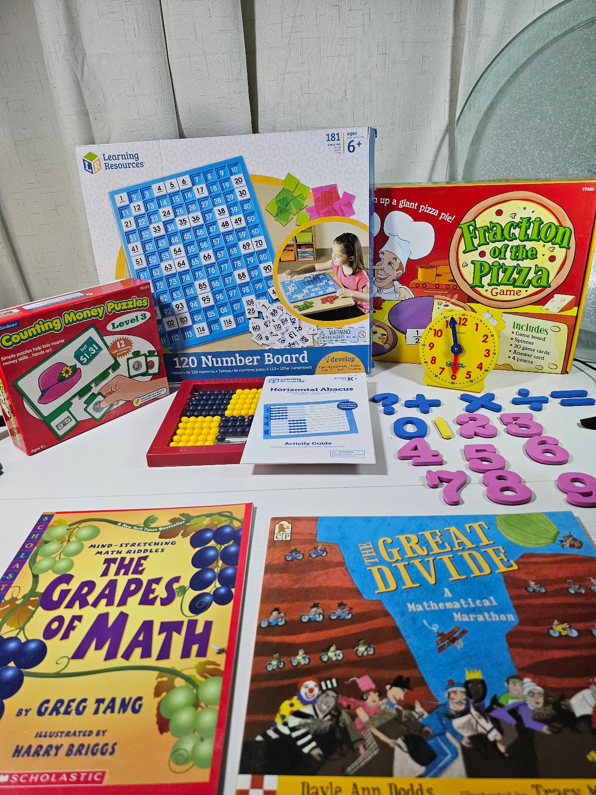 LOT Fraction Pizza Game, 120 Number Board, Abacus, Money Puzzle Homeschool