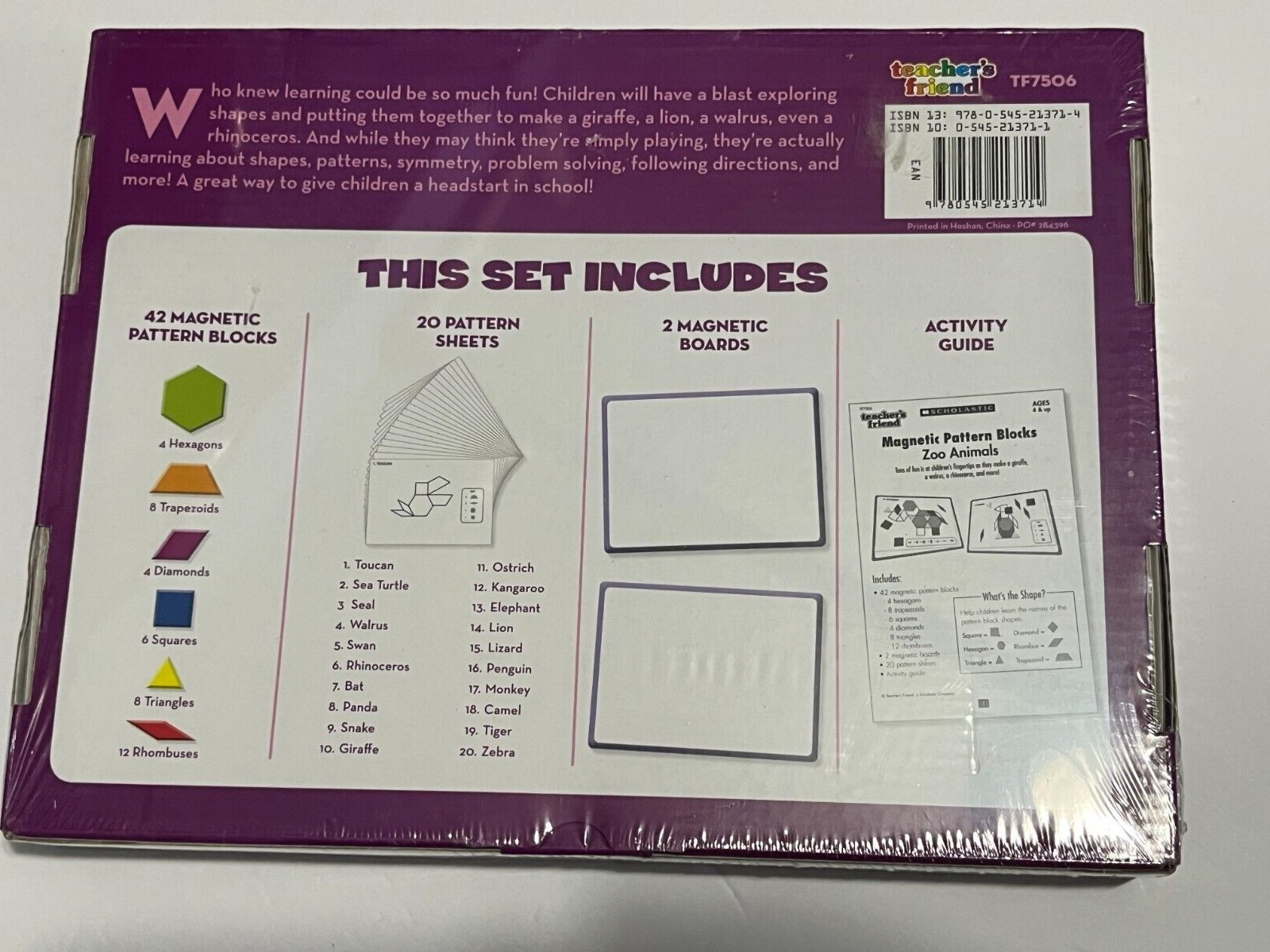 Scholastic Magnetic Pattern Blocks “Zoo Animals” TF7506 ages 4 and up