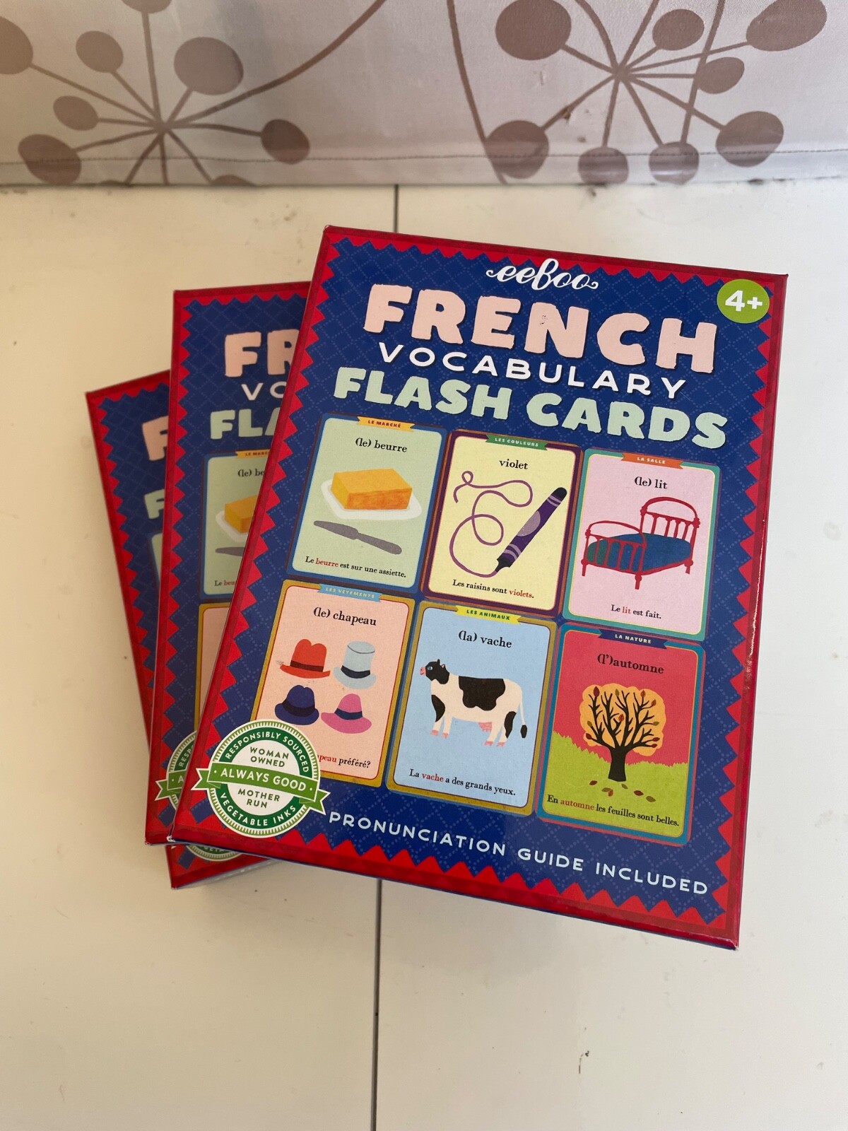 One lot of 3 Quantity eeBoo French Vocabulary Flash Cards for Kids 4+