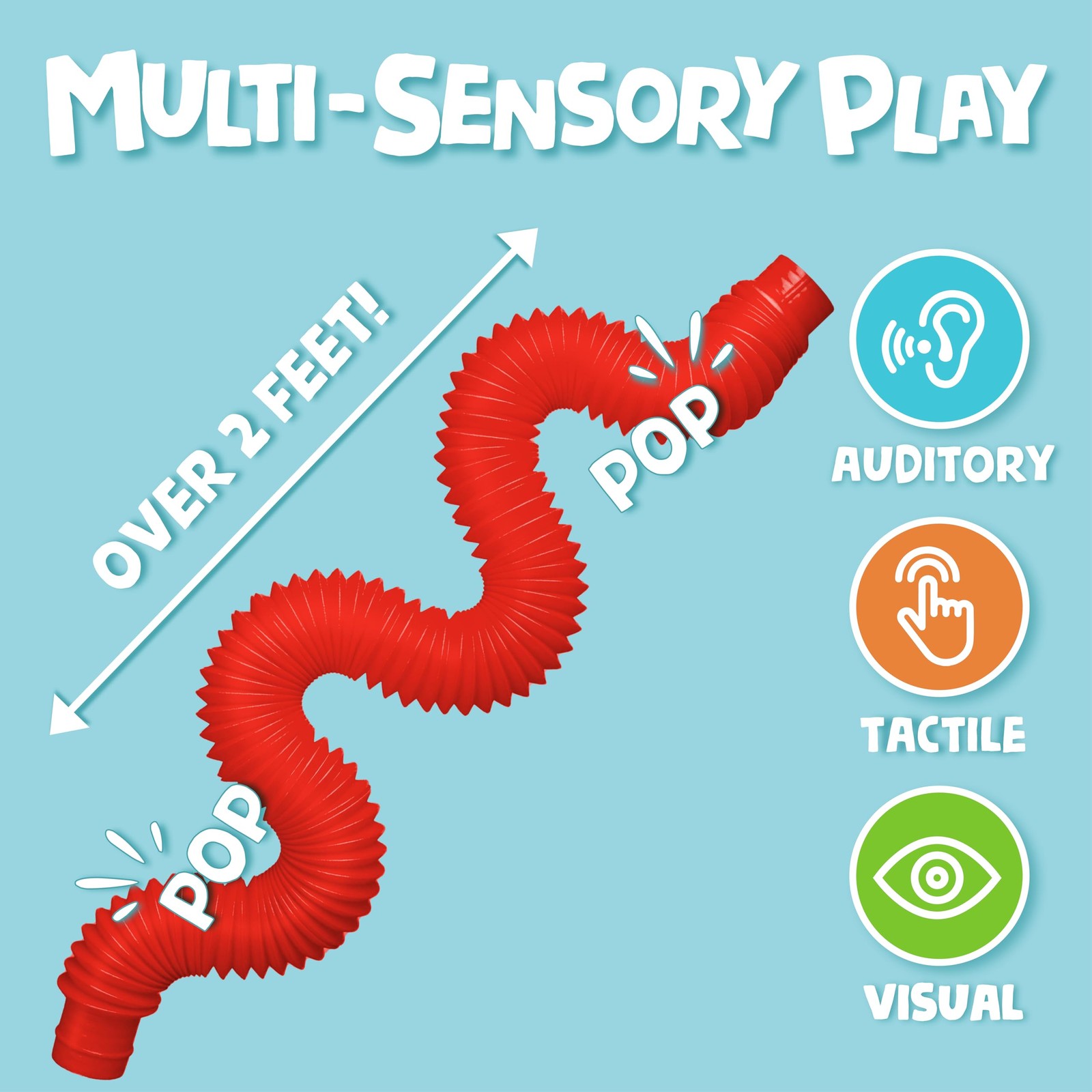 BUNMO Pop Tubes – Large 4-Pack Sensory & Fidget for Large, Multicolor
