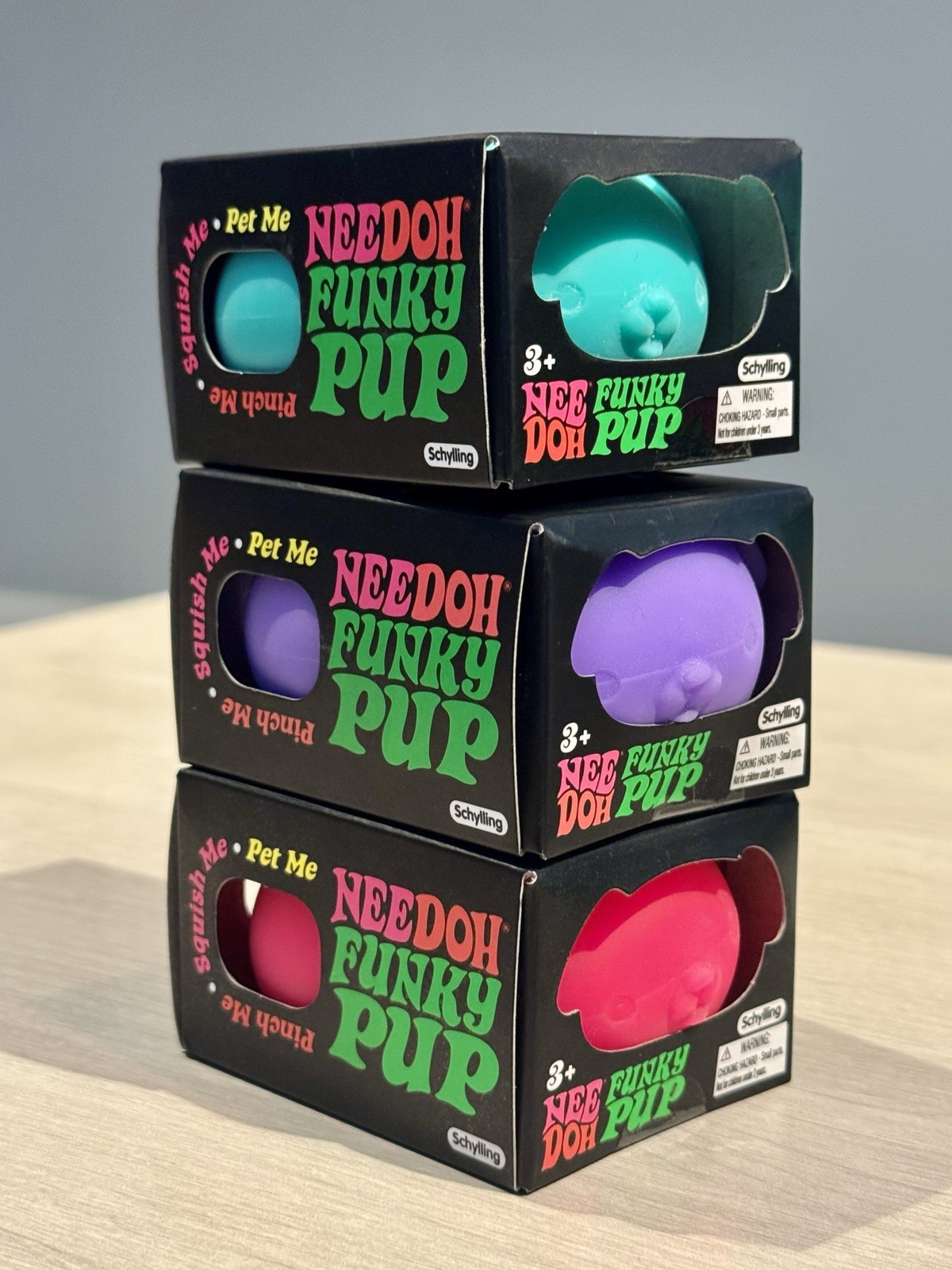 Nee Doh Funky Pup Squish Toy | Lot of 3 – 1 Pink, 1 Purple, 1 Green