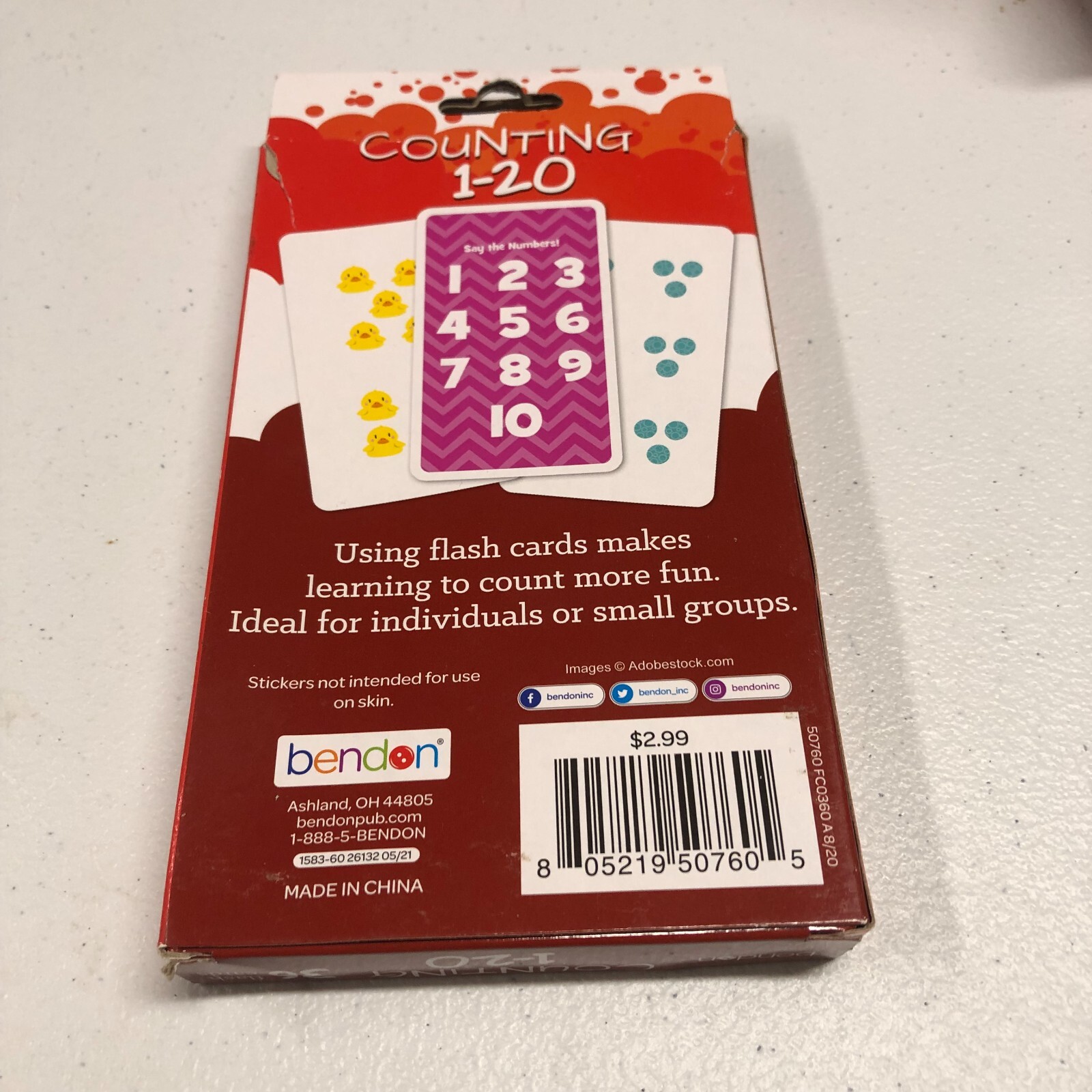Benton Counting 1-20 Pre-K Flash Cards Includes Reward Stickers New
