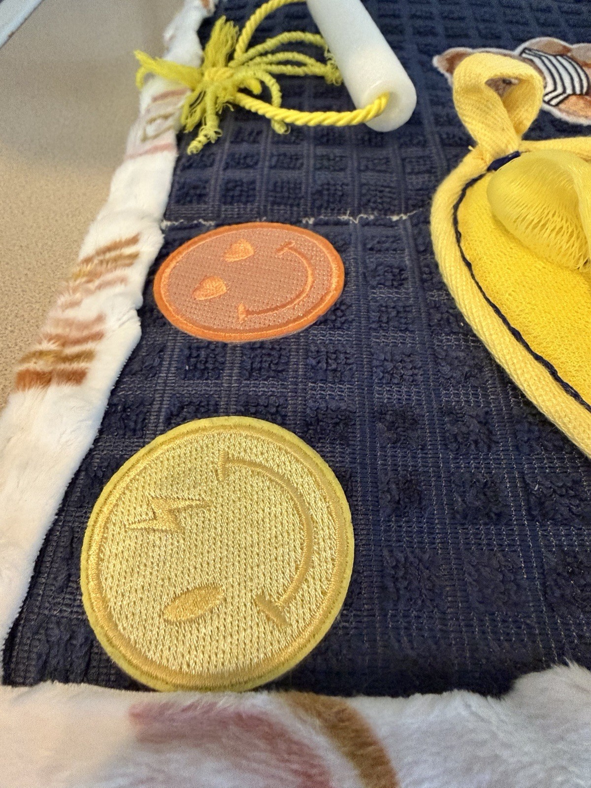 Autism Sensory Activity Mat Teddy Bear Patch Textures Bells Mesh Pocket 18×12″
