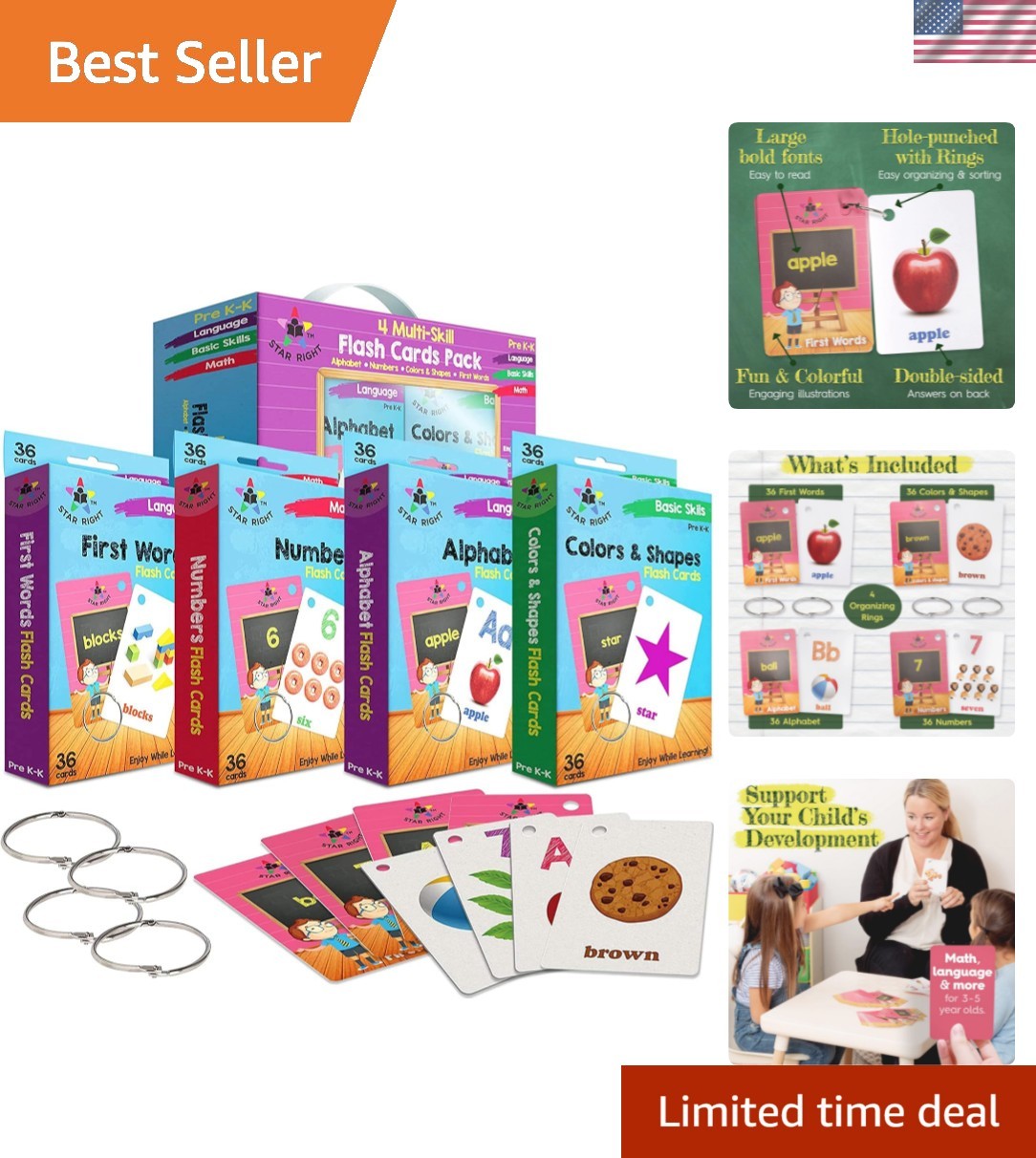 Flash Cards Set of 4 – Numbers, Alphabets, First Words, Colors & Shapes – Val…