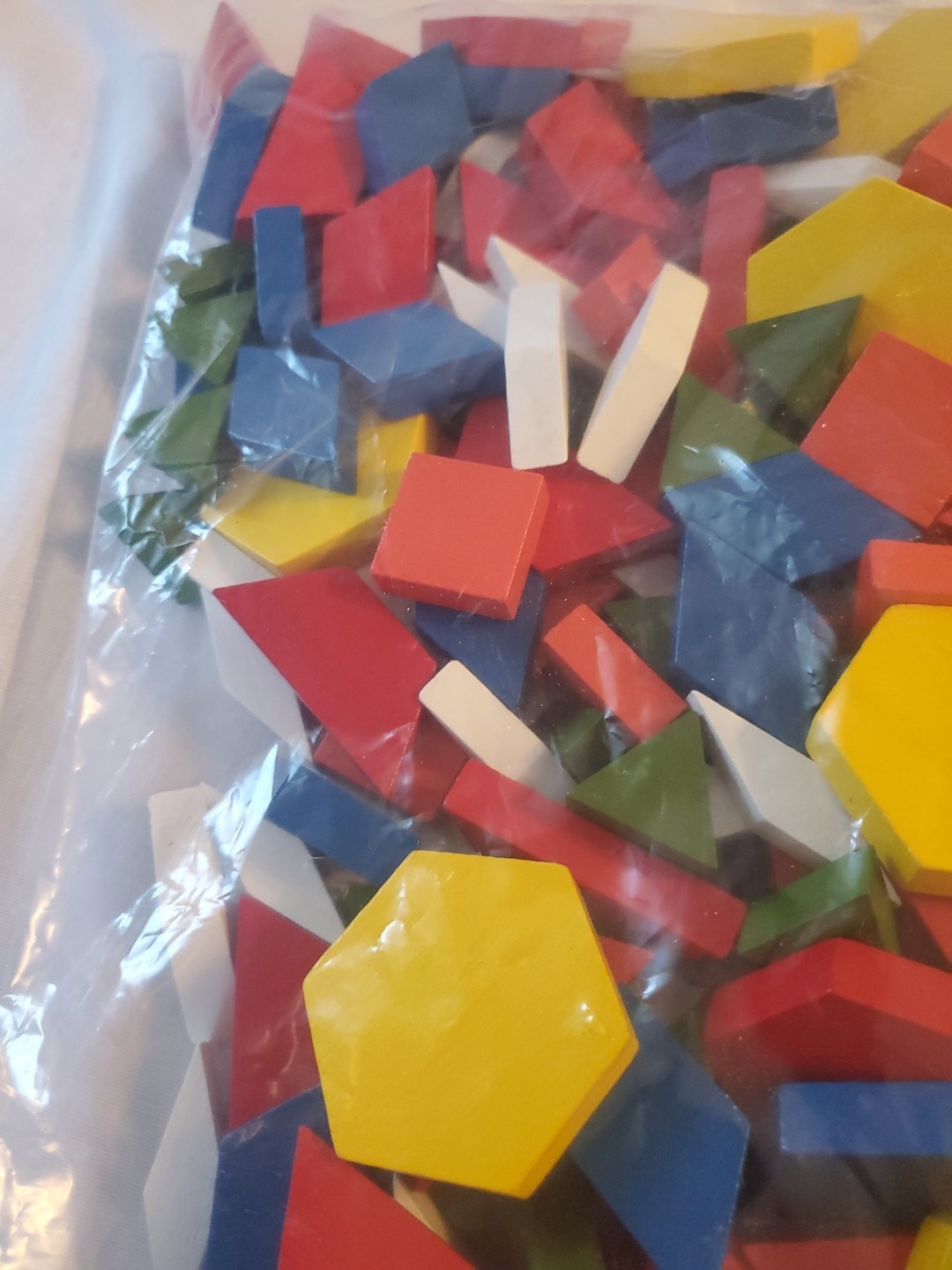 Geometric Pattern Blocks Lot Multi Color Shapes Wood Wooden for math