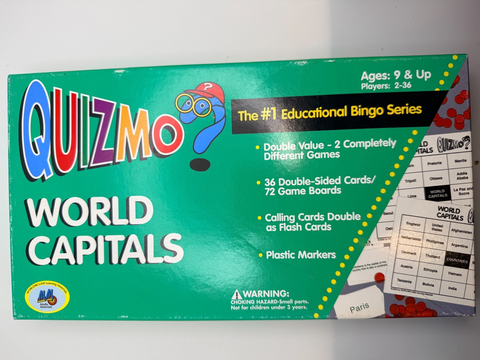 Quizmo World Capitals Bingo Game 2-36 Players, 9+, Calling Cards double as Flash