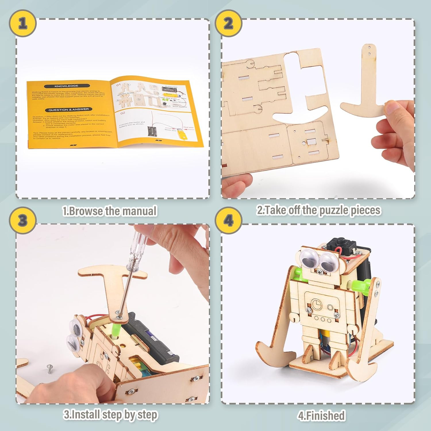5-In-1 STEM Robot Kit for Kids Ages 8-10, Wood Building Art Crafts Kits for Boys