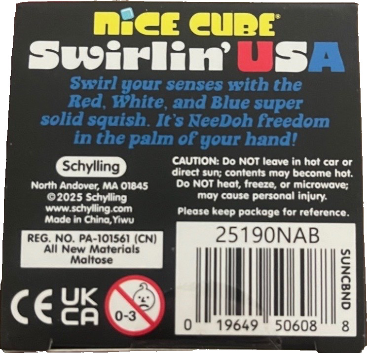 Schylling NeeDoh Nice Cube 4th Of July Swirlin USA Red White Blue Stress Toy