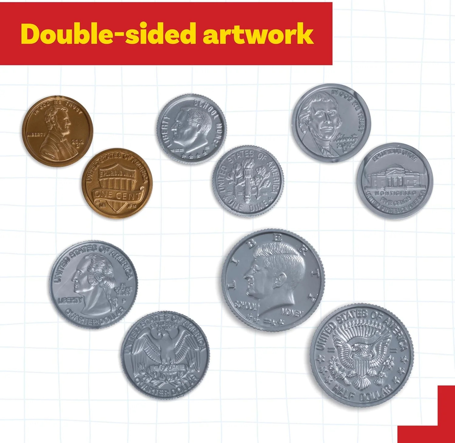LEARNING ADVANTAGE Play Coin Set | 30 Pennies, 20 Nickels, 20 Dimes, 20 Quarters