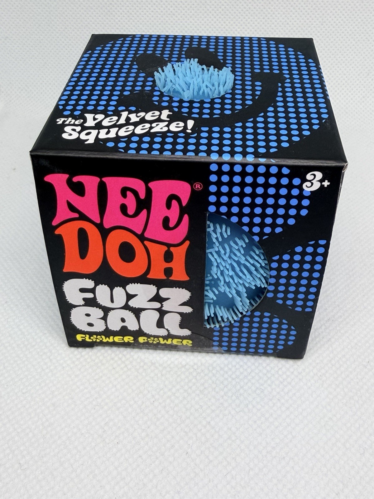 Needoh FUZZ BALL Flower Power Nee Doh Squish Stress Ball NEE-DOH Fuzzball Blue