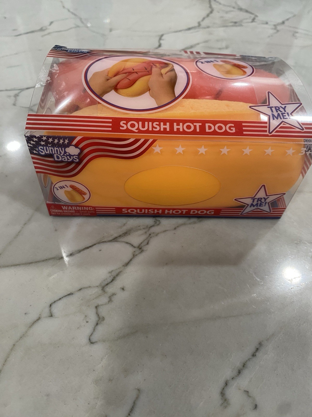 Squishy Hot Dog Squeezy Fidget Toy Sunny Days 2-in-1 Hotdog Stress Relief NEW