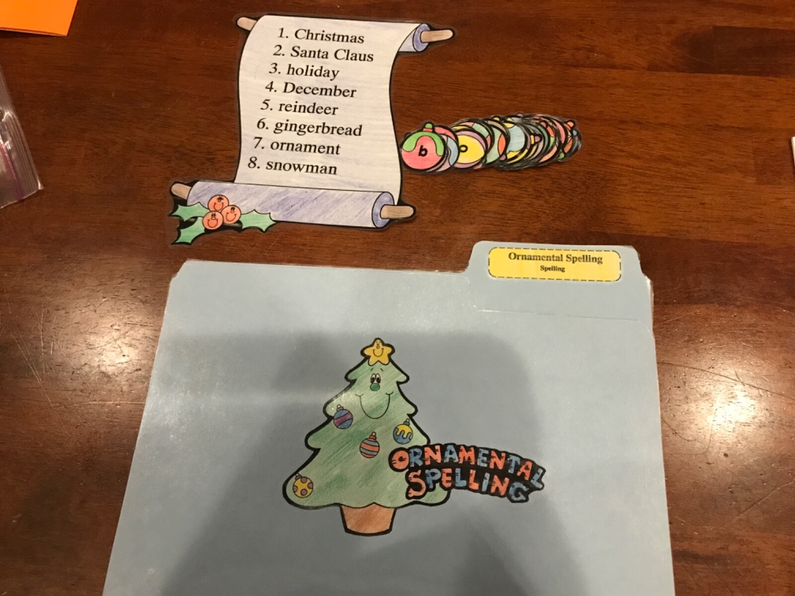Ornamental Spelling! 2nd grade language arts file folder game