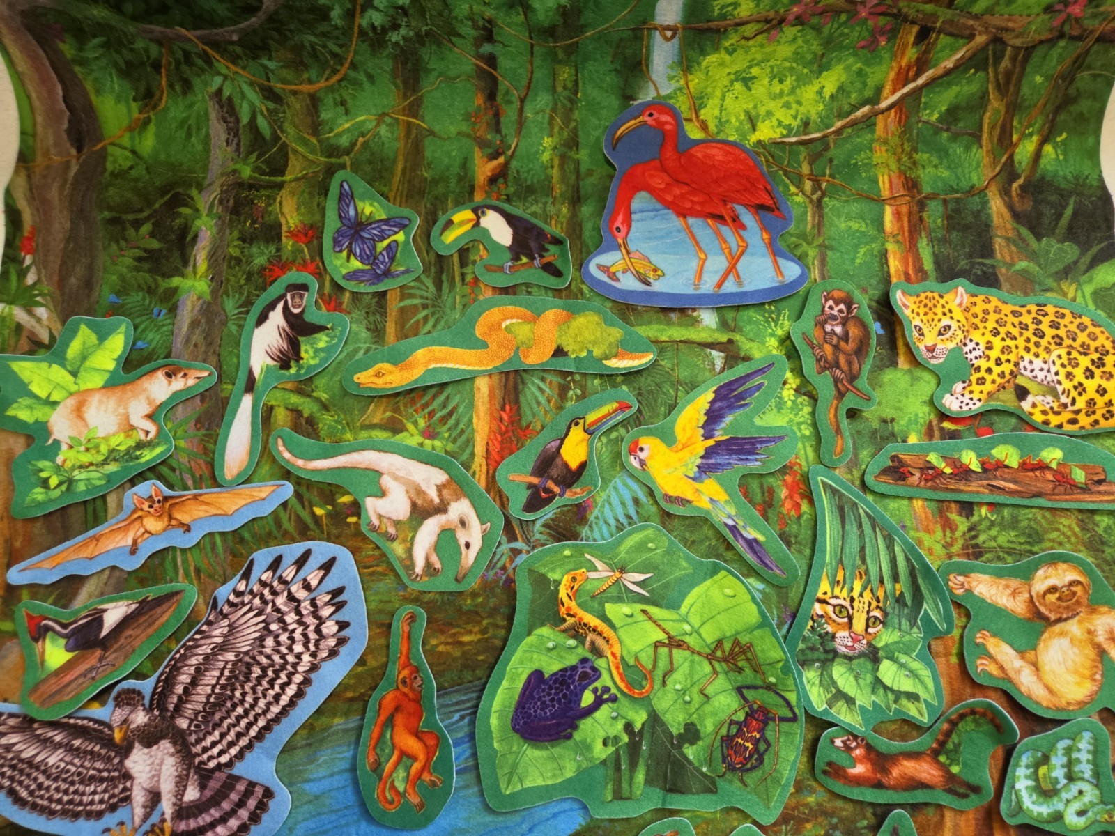 Little Folk Rain Forest Felt Set 30+ Pieces LOT Background & Pre-Cut Animals