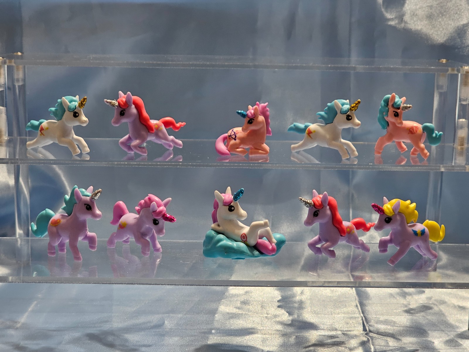 LOT OF 10 MINIATURE UNICORN PONY TOYS – ASSORTED COLORS – BRANDED – 2″