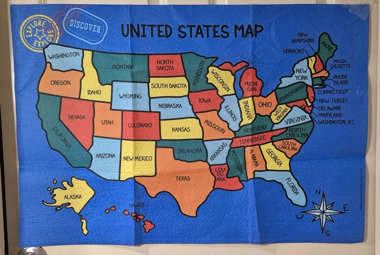 Explore Discover Felt United States Map W/badges And President Chart