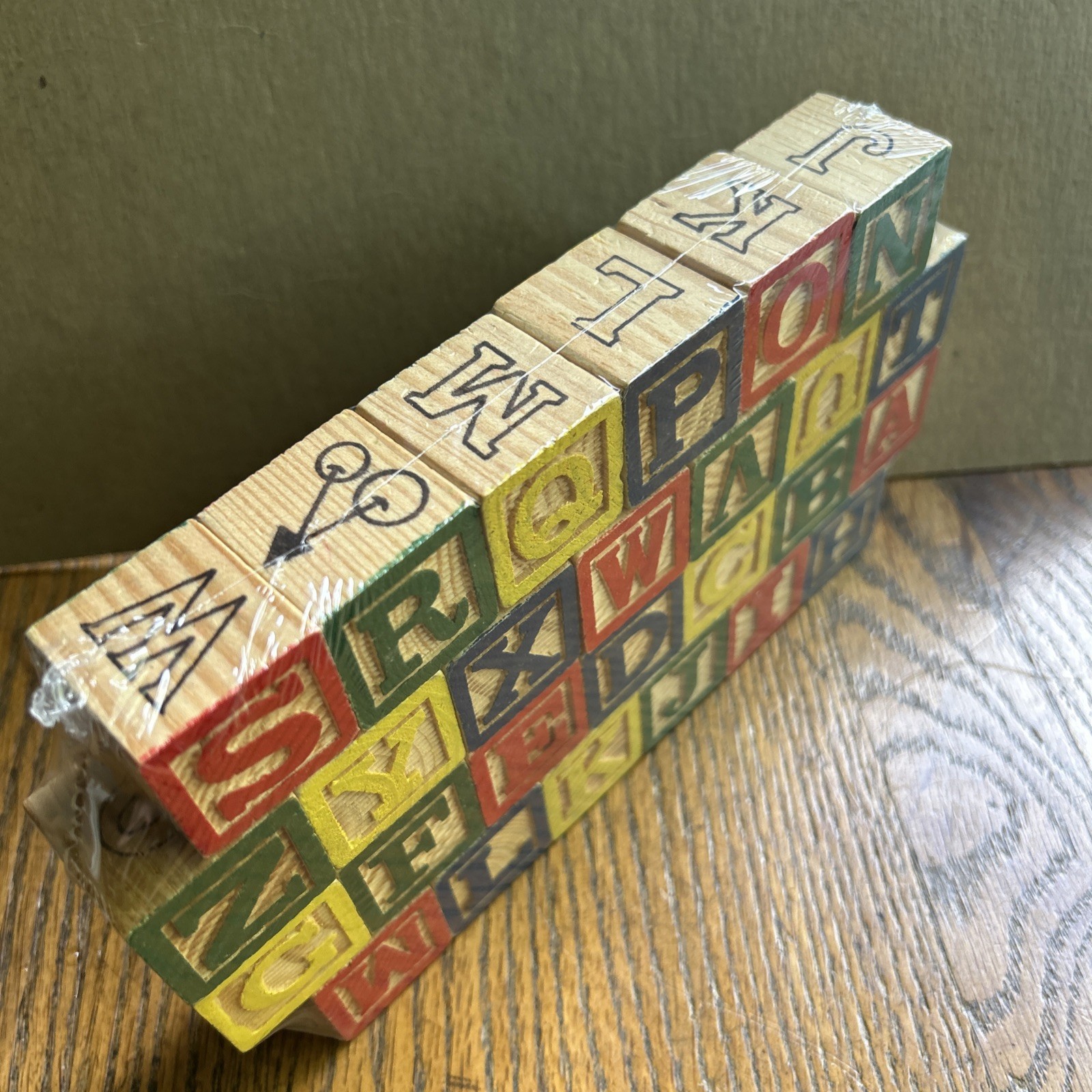 26 1-1/4 Size Colored Wooden Blocks ABC’s Numbers Spelling Words And Pictures