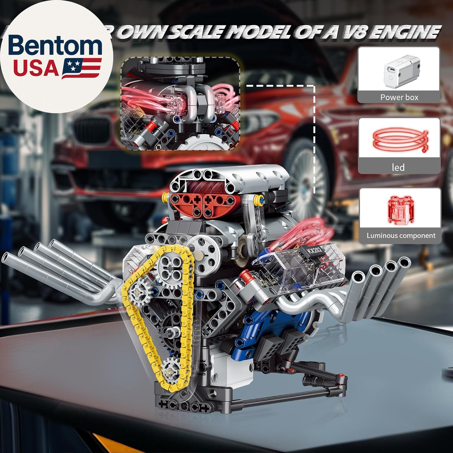 V8 Engine Building Set,Build Your Own Mini Engine That Works, Physical Science E
