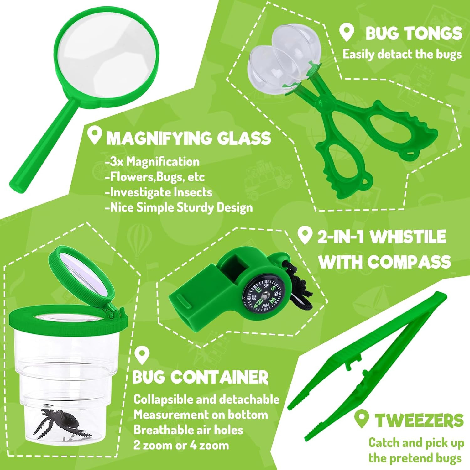 Kids Explorer Kit & Bug Catching Kit, 16 Pcs Outdoor Exploration Safari Kit for