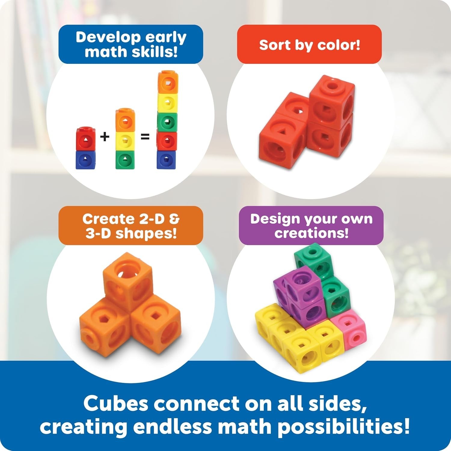 Hands-On MathLink Cubes, Set of 100 – Ideal for Homeschool & Classroom Fun