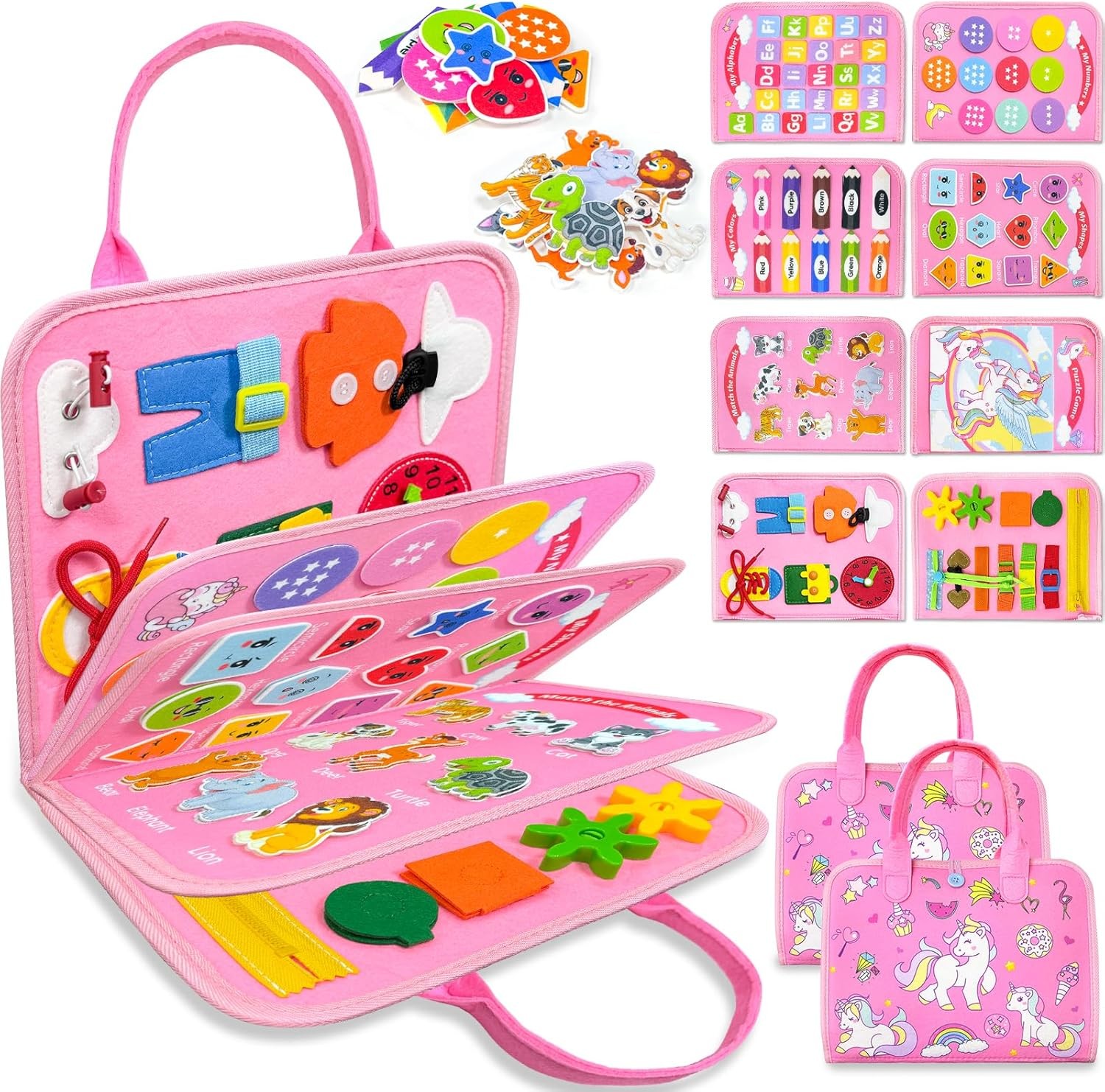 Toddler Busy Board Montessori Toys for 1 2 3 4 Year Old Girl Birthday Pink