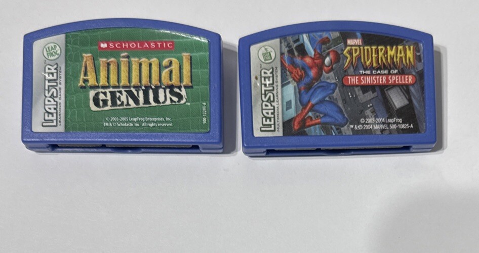 Vintage Leap Frog Leapster ANIMAL GENIUS & SPIDER-MAN Game Cartridge LOT Of 2