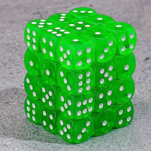 36 of Pack 12MM 6 Sided Mini Dice Set,Translucent Colors Game Translucentgreen