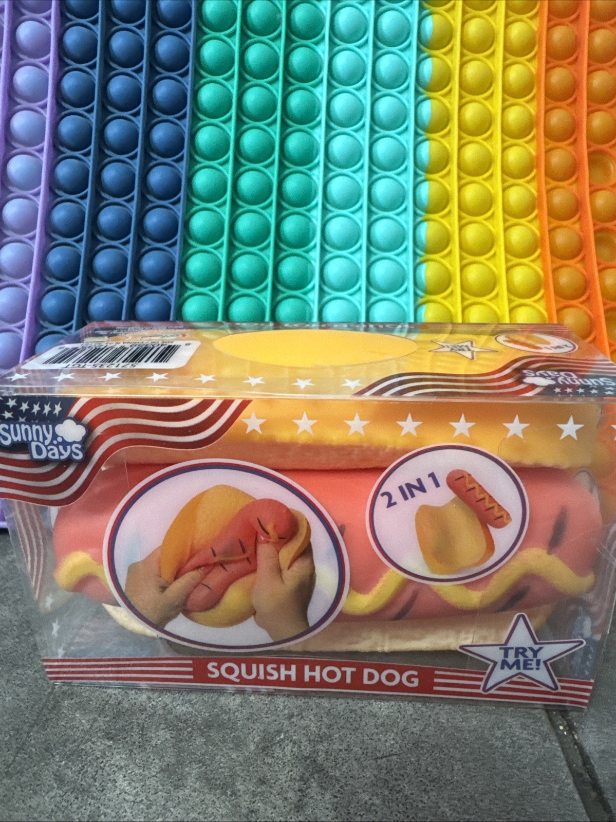 Squishy Hot Dog Squeezy Fidget Toy Sunny Days 2-in-1 Hotdog Stress Relief NEW