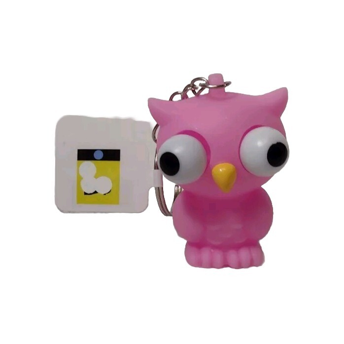 Owl Pink Rubber Squeeze Toy Eyes Pop Out Keychain Stress Fidget 2″ Tiny