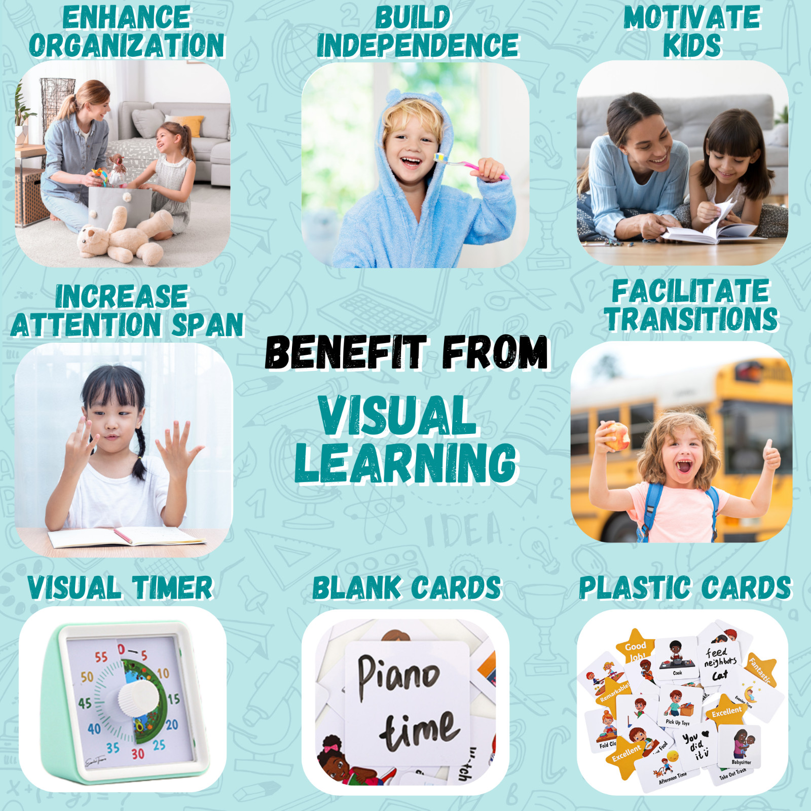 Visual Schedule for Kids with Visual Timer | Reward Chore Chart for Kids Autism