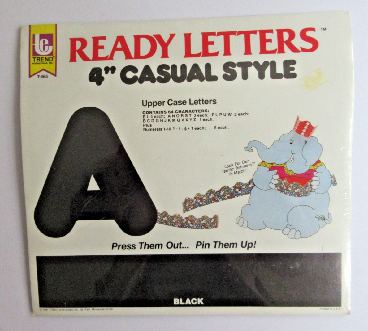 Ready Letters 4″ Casual Style Upper Case Letters Black 64 Characters NEW SEALED