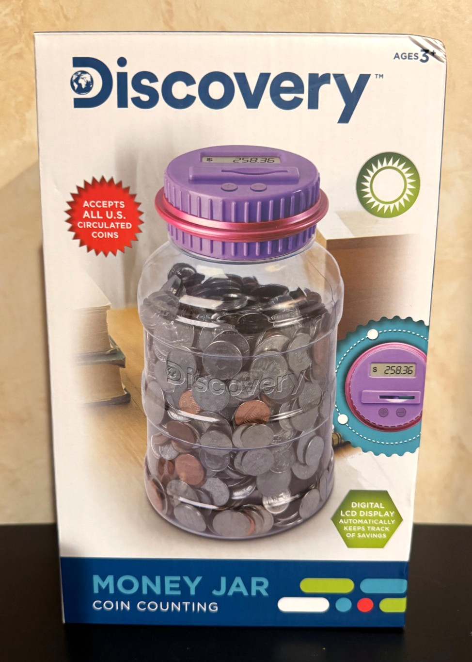 DISCOVERY COIN COUNTING MONEY JAR BANK LEARNING TOY DIGITAL-PURPLE