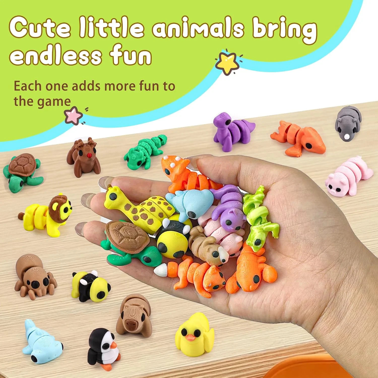 50 pcs Animal Figurines, 3D Printed Animal Figurines Set, Articulated, Party Fav